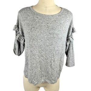 One Hart Juniors Ruffle-Trim Sweater Gargoyle Gray Size M